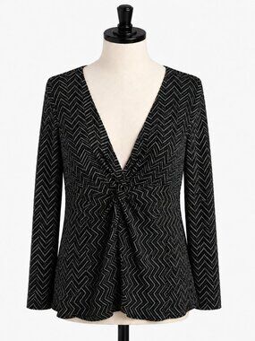 JBS Vintage Plus Size 4X Black Silver Chevron Sparkle Twist Front Top